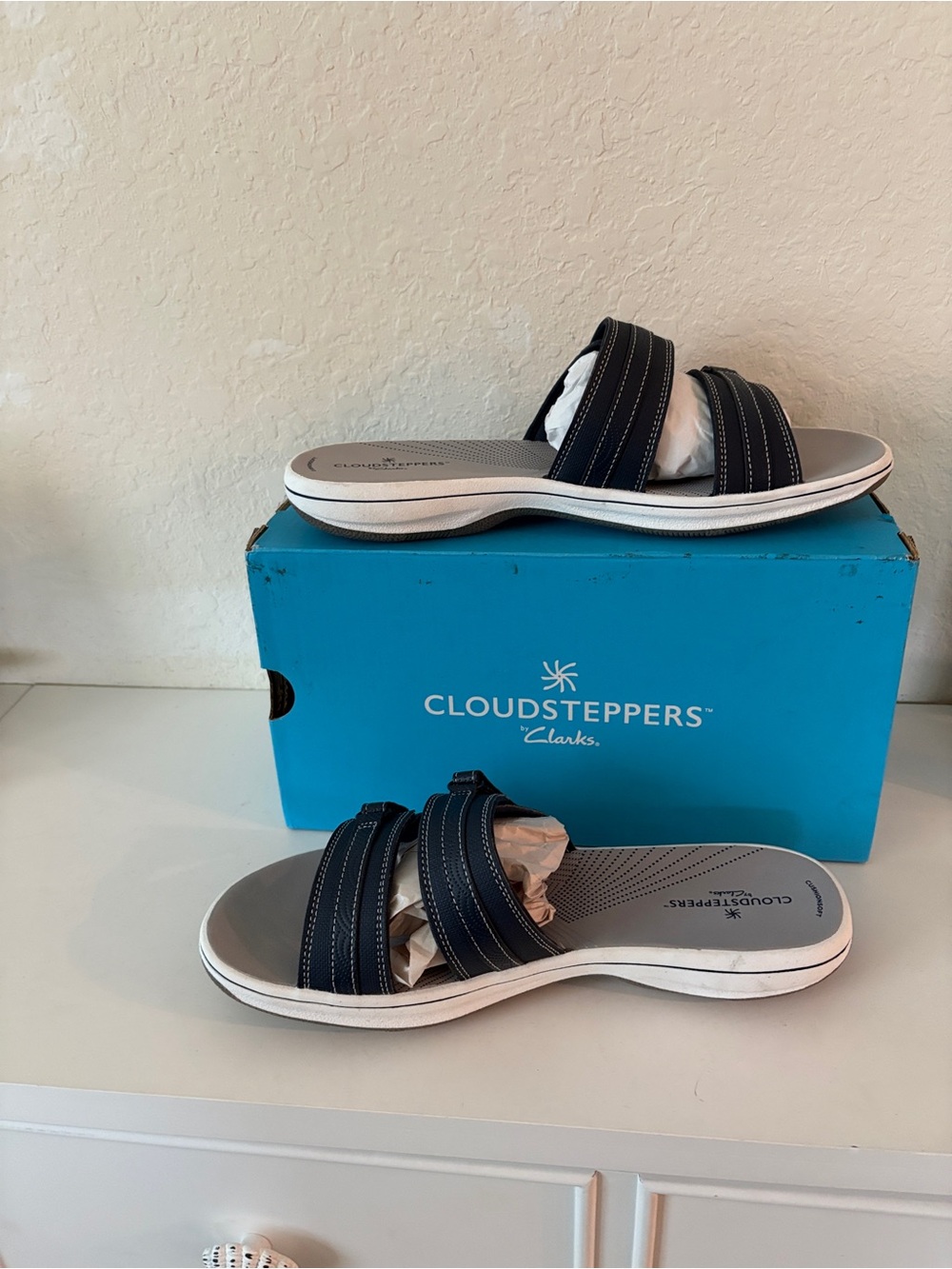 Clarks Size- 11 M Womens Sandals Cloudsteppers Breeze Piper Slide Navy Blue